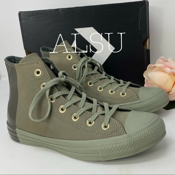 Converse Ctas High Top Leather Dark Stucco Green W - Picture 2 of 8